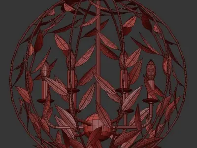 BROCHE 6 gold chandelier with leaves hanging from it 3D model