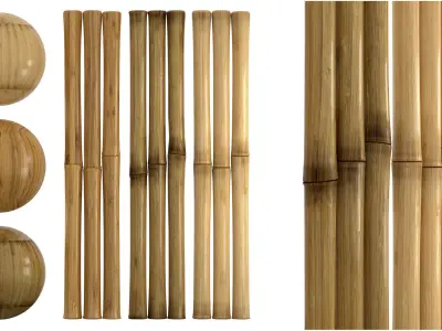 3 Realistic bamboo materials set Low-poly 3D model