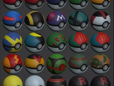 Pokeballs pokemon balls Low-poly 3D model