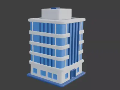 Modern Blue Office Building 3D - Low Poly Models Low-poly 3D model