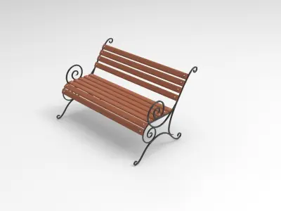 Bench 3D model wooden Low-poly 3D model