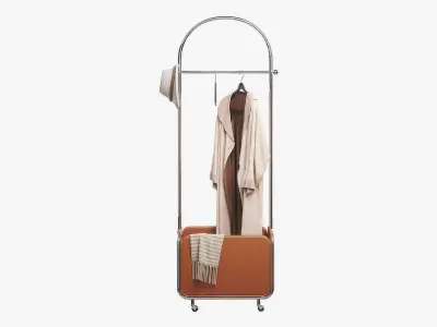 Floor clothes hanger with outerwear 3D model