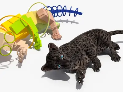  Black Leopard Cub Playing Animated Rigged 
