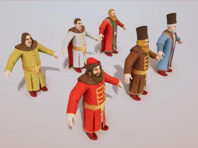 Stylized Medieval Rich People Kit Rigged With Shape Keys Low-poly 3D model