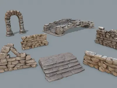 Ruin wall  Low-poly 3D model