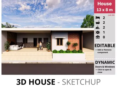 House 13x8m code 564 - Sketchup 3D model 3D model 3D model