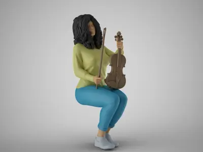 Woman Sitting with Violin 3 3D print model