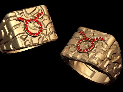 Diamond Taurus Horoscope Zodiac Nugget Ring  3D print model