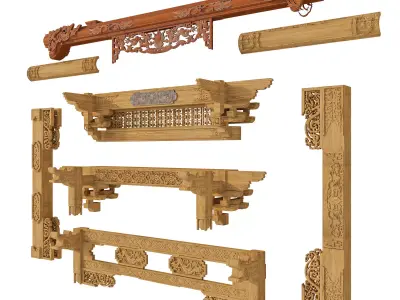 Ancient architecture carved wooden structure kit 3D model 3D model