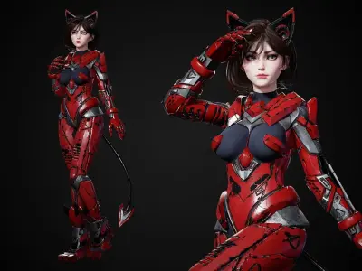 Cosmo Cat Girl - Game Ready Low-poly 3D model