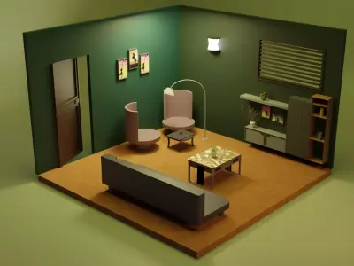 isometric living room Low-poly 3D model