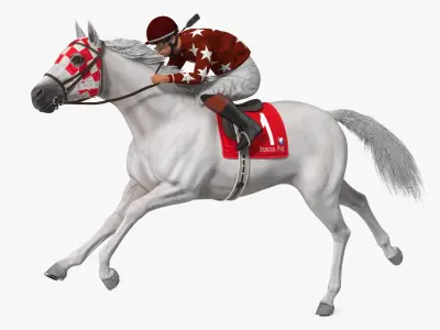  Running White Racing Horse with Jokey 