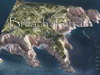 Beach and Cliff Terrain 2x2km 3D model