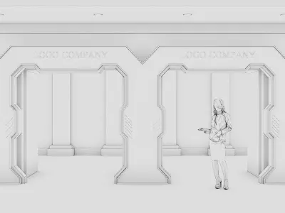 Futuristic Sci-Fi Double Entrance Gate Archway for Event Expo 3D model