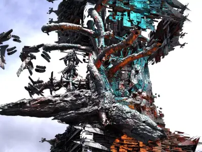 Cyberpunk asteroid tower tree 3D model