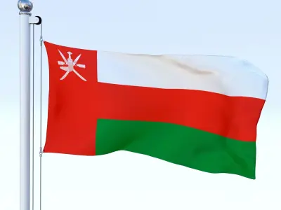 Animated Oman Flag Low-poly 3D model