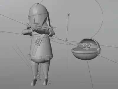 Simple Cartoon Model of The Mandalorian and Baby Yoda 3D model