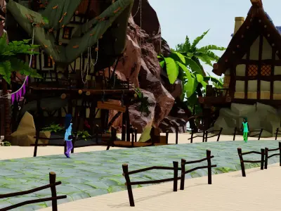 GameReady Island Scene Animated Characters Camera Lighting Setup Low-poly 3D model