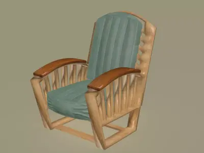 Modern wooden and cotton lounge chair 3D model