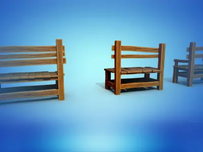 Stylized bench bench 3 types PBR low-poly game ready Low-poly 3D model