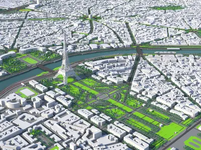 Paris city Low-poly 3D model