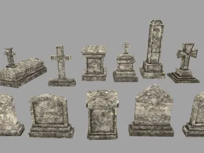Tombstone 1 group of gravestones Low-poly 3D model