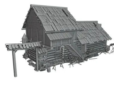 Low Poly 3D Medieval House with Interior Props Optimized Games   Low-poly 3D model