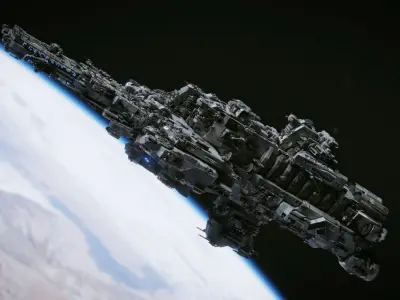 SpaceShip in Space Low-poly 3D model