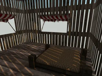 Barrack wooden house with awning 3D model