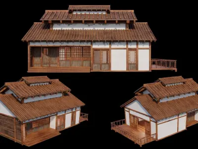 Medieval  Japanese Houses  - 4K Textures Game Ready Low-poly 3D model