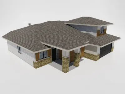 American style house Low-poly 3D model