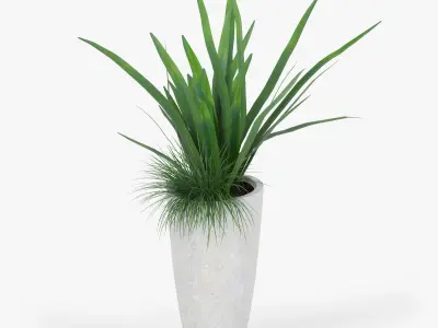 Slant Light Grey Tall Planter grass 3D model