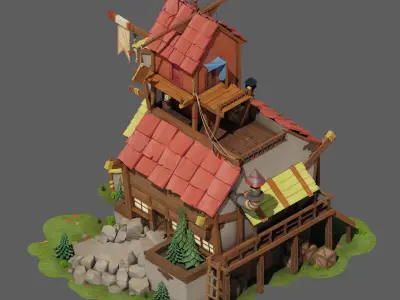 Stylized casual house Low-poly 3D model