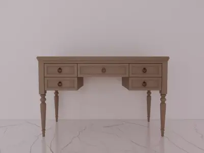 Classic Wooden Console Table With Marble Top Set 3D model