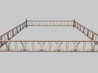 Fenced Grave With Old Brass Cross Low-poly 3D model