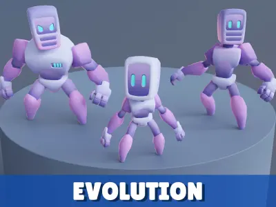 Cartoon Robots Pack 01 Low-poly 3D model