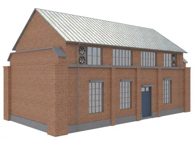 Warehouse 4 brick building with doors Low-poly 3D model