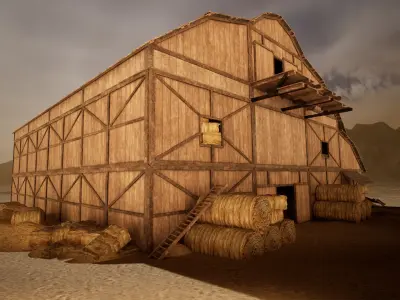 Modular Western Barn 30 Assets Low-poly 3D model