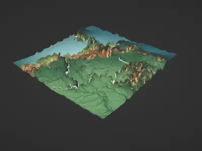 Colombia Map Topography Low-poly 3D model