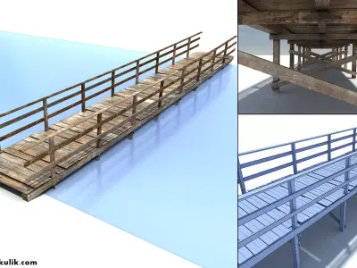 Low Poly Old Wooden Bridge Low-poly 3D model
