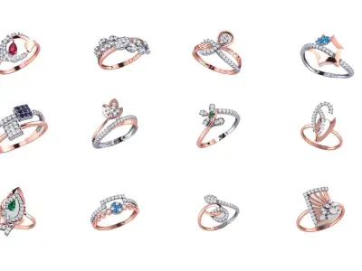 80 Casual solitaire rings bulk collection 3d model 3D print model