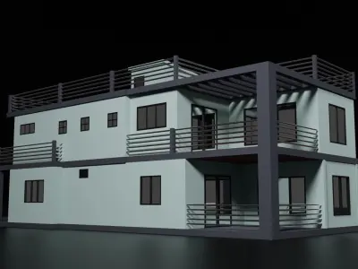 Modern House 3D Model with Openable Doors 3D model