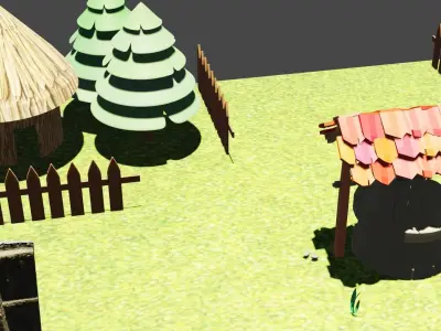 Low poly 3D model of a village Low-poly 3D model