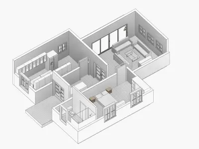 Residential 2D and 3D floor plan project 3D model