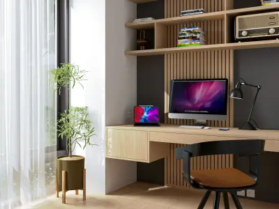 Creative Working Space - Home Office Interior Low-poly 3D model