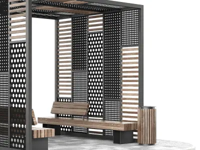 Set of pergolas and gazebos with benches 3D model