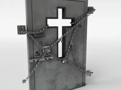 Scary door with chains Low-poly 3D model