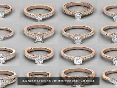 235 Women solitaire ring 3dm stl 9 render detail  3D Model Pack