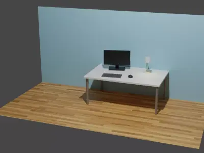Desk with pc Free low-poly 3D model