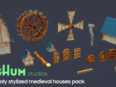 Low Poly Stylized Medieval Houses Pack Low-poly 3D model